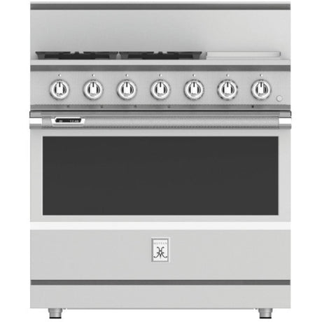Hestan KRD364GD-NG - 36 Inch Dual Fuel Range with 4 Burners, 12 Inch Griddle, 5.8 cu. ft. Oven Capacity for luxury kitchens.