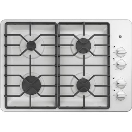 GE JGP3030DLWW 30" Built-In Gas Cooktop - Stainless steel with four burners and easy-to-clean design.