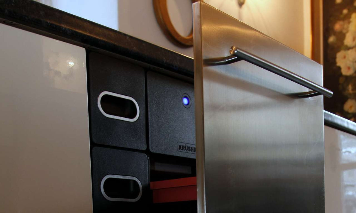 K021 Krushr 21" Recycling Trash Compactor with Energy Efficient Hyper Crush Mode - Custom Panel detailed view.