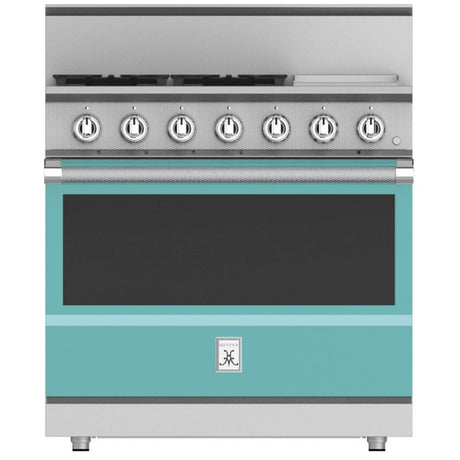 Hestan KRG364GD-NG-TQ - 36 Inch Freestanding Professional Gas Range with 4 Sealed Burners, 12 Inch Griddle, - Bora Bora Turquoise, Natural Gas.