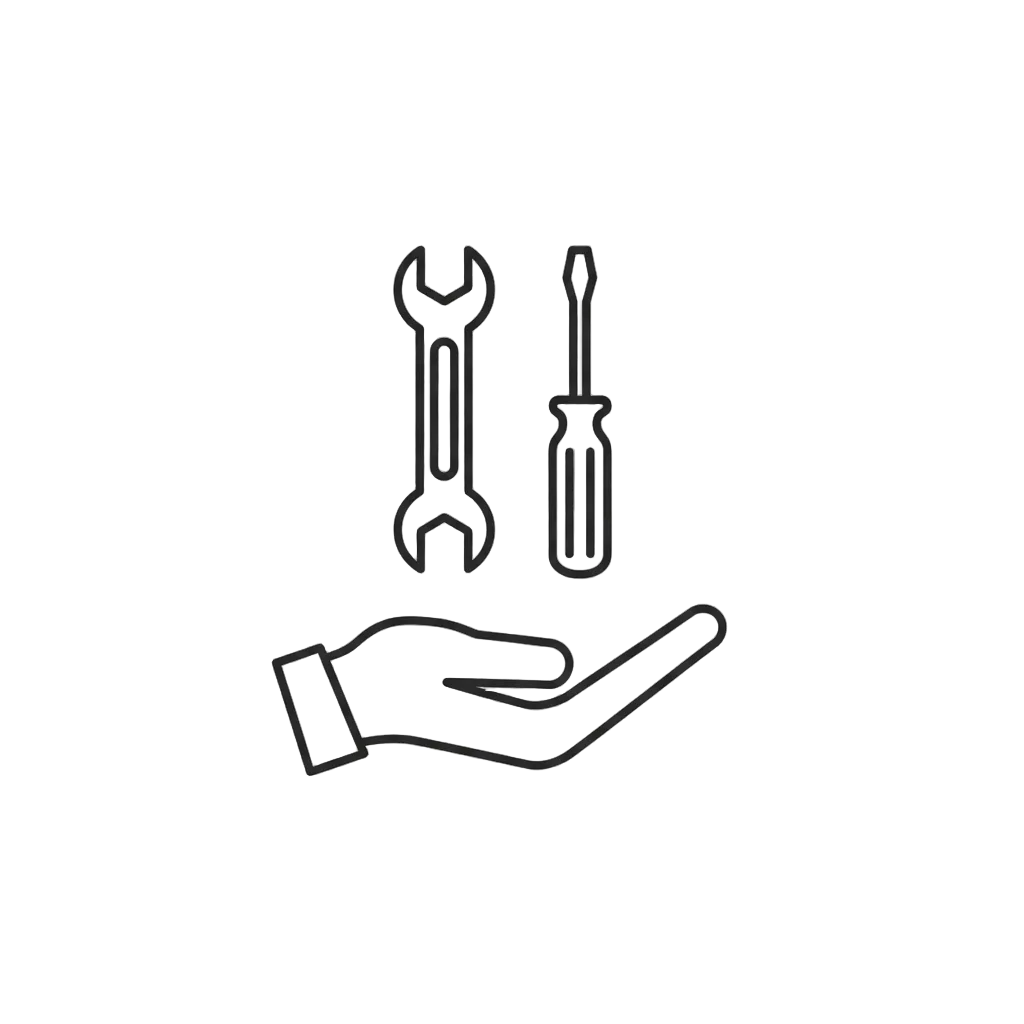 line art icon hand with two hand tools above