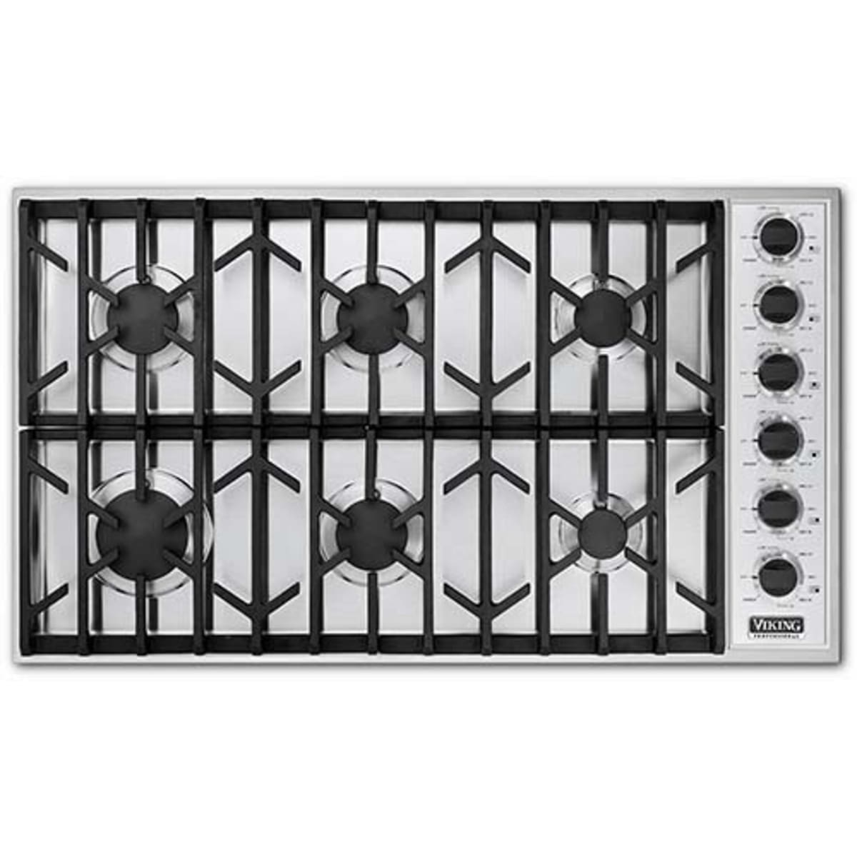Viking Professional Series VGSU1636BSS 36 Inch Gas Cooktop with 6 Sealed Burners, Brass Flame Ports, Push-to-Turn Safety Feature and Automatic Re-ignition: Stainless Steel and Natural Gas.