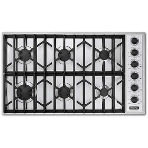 Viking Professional Series VGSU1636BSS 36 Inch Gas Cooktop with 6 Sealed Burners, Brass Flame Ports, Push-to-Turn Safety Feature and Automatic Re-ignition: Stainless Steel and Natural Gas.
