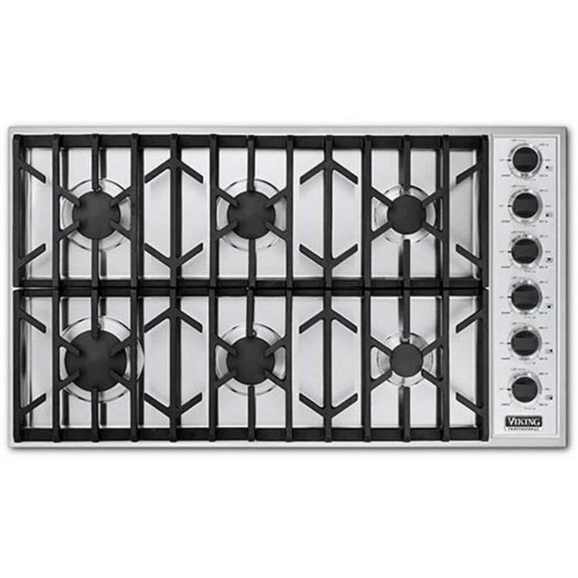 Viking Professional Series VGSU1636BSS 36 Inch Gas Cooktop with 6 Sealed Burners, Brass Flame Ports, Push-to-Turn Safety Feature and Automatic Re-ignition: Stainless Steel and Natural Gas.