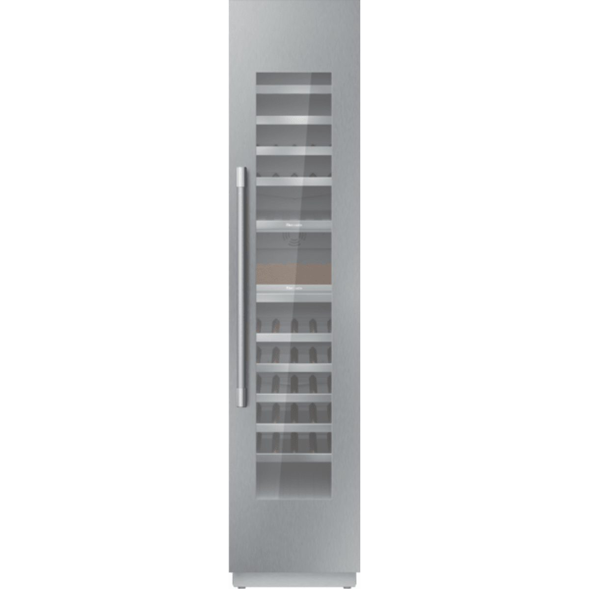 Thermador T18IW905SP - 18-inch Built-In Wine Column Refrigerator with Custom Panel, Reversible Hinge for wine storage.