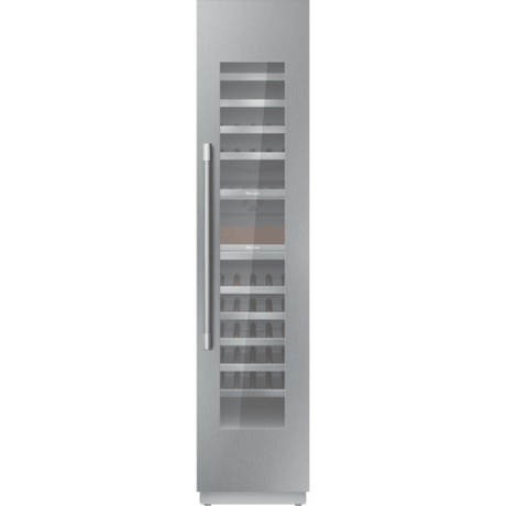 Thermador T18IW905SP - 18-inch Built-In Wine Column Refrigerator with Custom Panel, Reversible Hinge for wine storage.