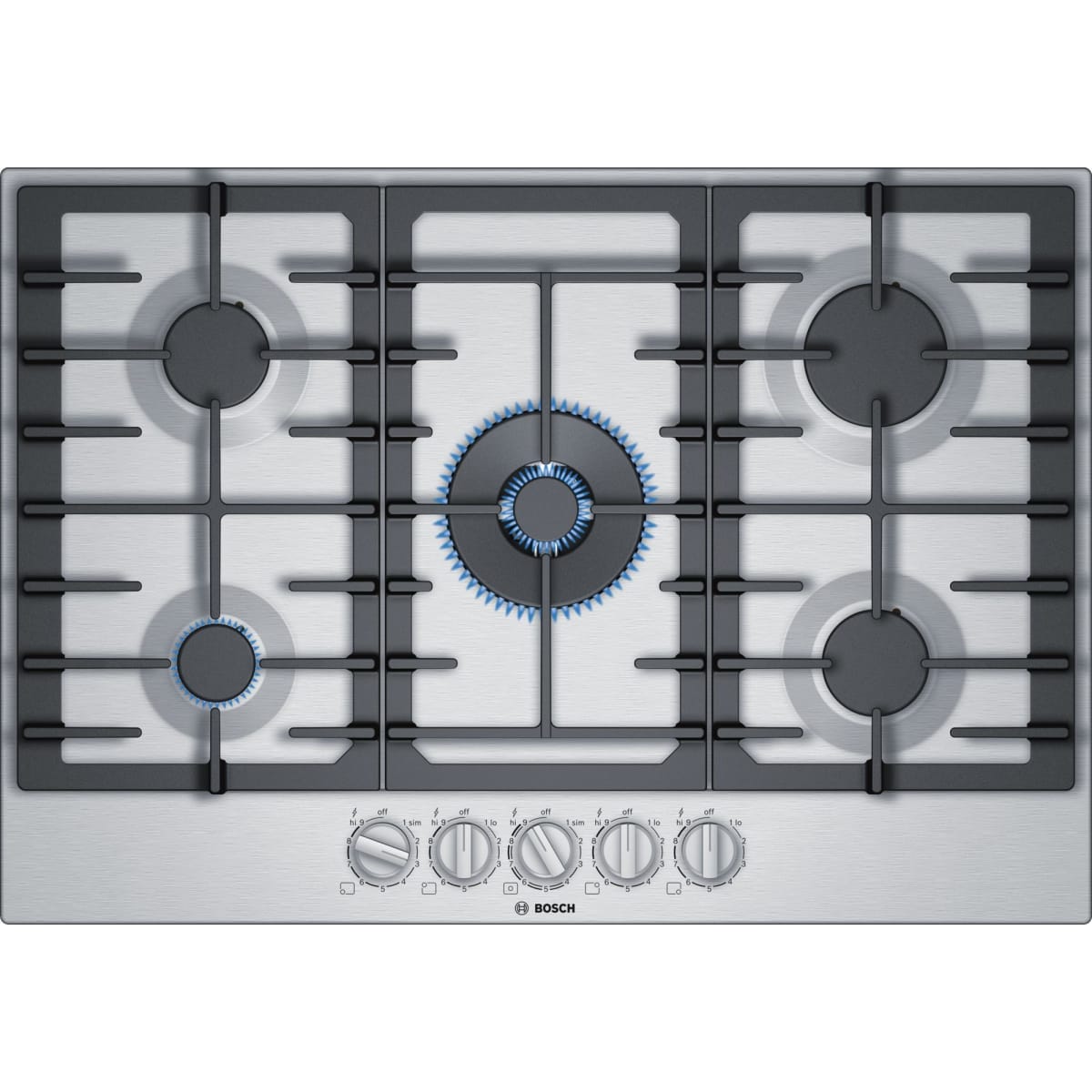 Bosch NGM8657UC - 36 Inch Gas Cooktop with 5 Sealed Burners, Heavy-Duty Grates, Dual Flame Power Burner, FlameSelect, OptiSim™ Burner, Push-to-Turn Knobs - OPEN BOX