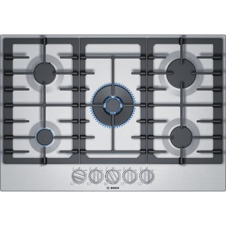 Bosch NGM8657UC - 36 Inch Gas Cooktop with 5 Sealed Burners, Heavy-Duty Grates, Dual Flame Power Burner, FlameSelect, OptiSim™ Burner, Push-to-Turn Knobs - OPEN BOX