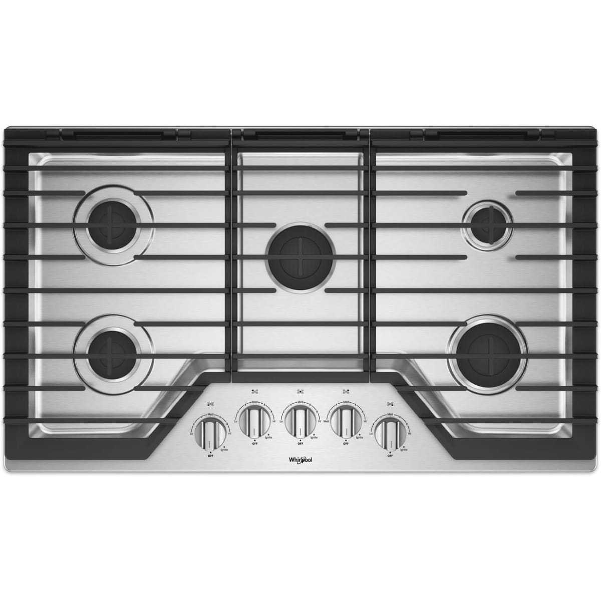 WHIRLPOOL WCG55US6HS LP CONVERTED 36" GAS COOKTOP with stainless steel finish and five burners