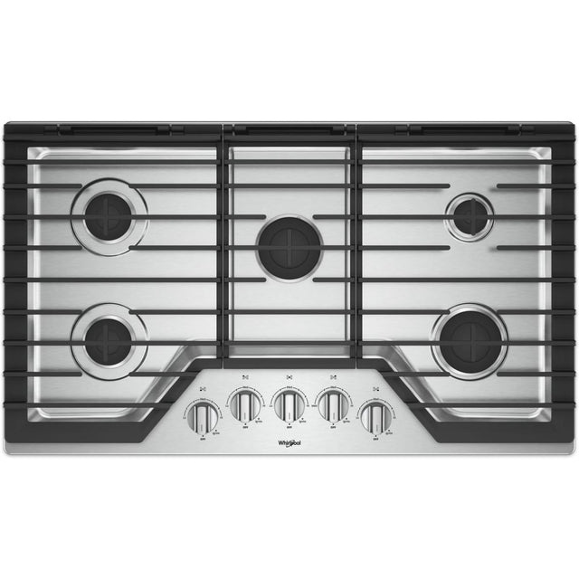 WHIRLPOOL WCG55US6HS LP CONVERTED 36" GAS COOKTOP with stainless steel finish and five burners