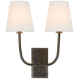 Visual Comfort TOB 2191BZ-L - Hulton 2-Light Double Wall Sconce in Bronze with Linen Shade