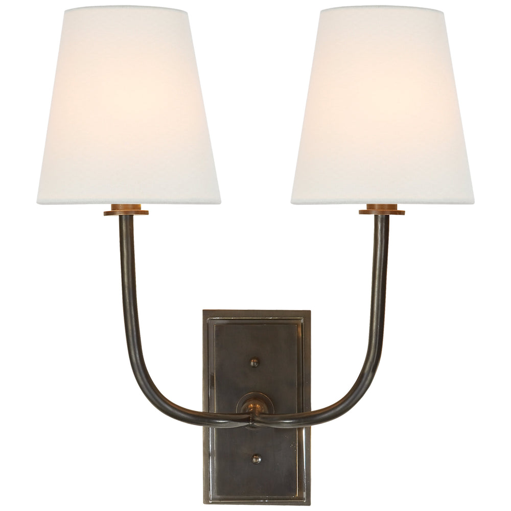 Visual Comfort TOB 2191BZ-L - Hulton 2-Light Double Wall Sconce in Bronze with Linen Shade