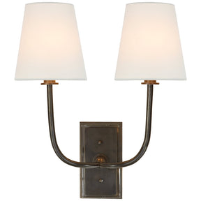 Visual Comfort TOB 2191BZ-L - Hulton 2-Light Double Wall Sconce in Bronze with Linen Shade