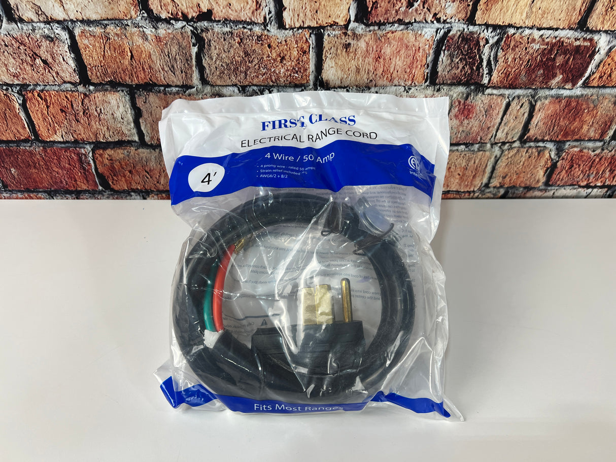 ACCESSORY - RANGE PLUG 4 PRONG in packaging for electric range appliance connection.