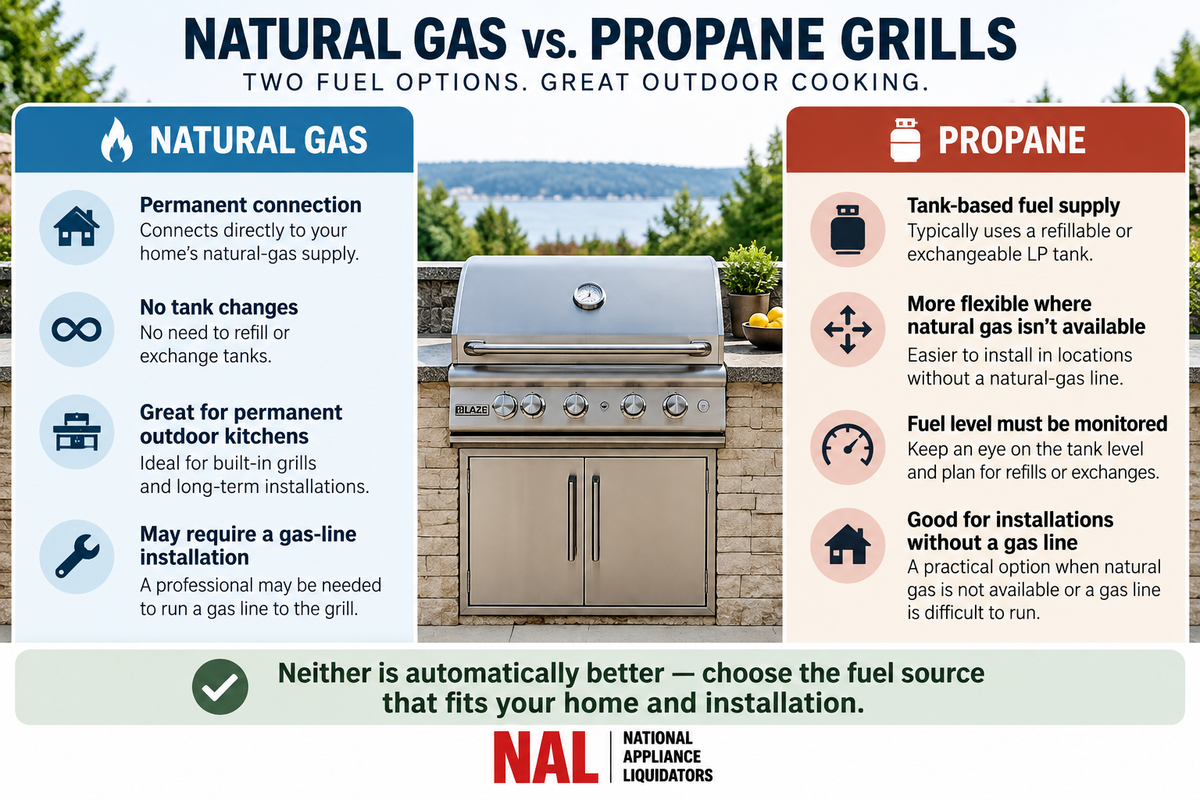 Built-in gas grill in a modern outdoor kitchen