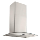 BROAN EW4636SS 36" Convertible Curved Glass Wall-Mount Chimney Range Hood enhances kitchen with modern design and functionality.