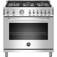 Bertazzoni PROF366GASXTLP 36 Inch Freestanding Professional gas range with stainless steel finish and 6 brass burners.