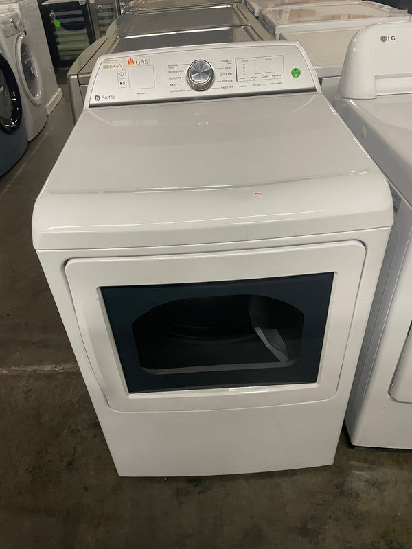 GE PROFILE PTD60GBSRWS 7.4 Cu. Ft. Capacity Aluminized Alloy Drum Gas Dryer with Sanitize Cycle and Sensor Dry