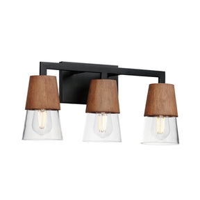 Maxim Lighting 21623CLWNBK - Carpenter 3-Light Bath Vanity with clear cylindrical shades and black finish.
