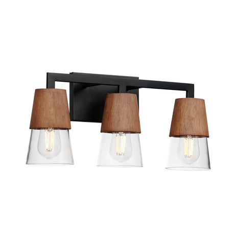 Maxim Lighting 21623CLWNBK - Carpenter 3-Light Bath Vanity with clear cylindrical shades and black finish.
