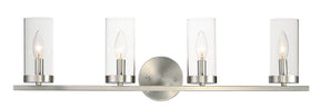 Maxim Lighting 25258CLSN - Sentinel 4-Light Bath Vanity features clear glass shades and brushed nickel finish for modern bathrooms.