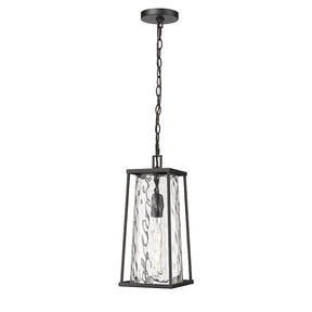 Millennium Lighting 10621-PBK - Dutton 8" Wide Outdoor Mini Pendant with black finish and glass design.