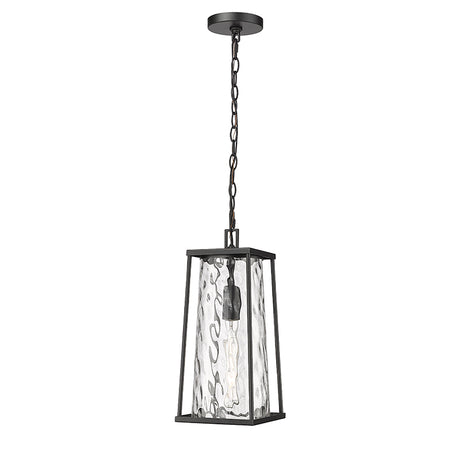 Millennium Lighting 10621-PBK - Dutton 8" Wide Outdoor Mini Pendant with black finish and glass design.