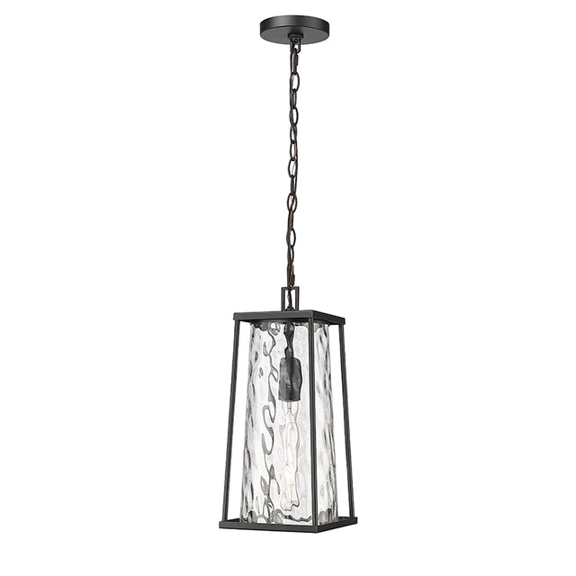 Millennium Lighting 10621-PBK - Dutton 8" Wide Outdoor Mini Pendant with black finish and glass design.
