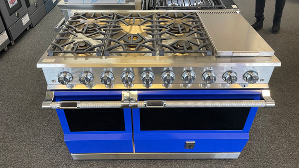 Hestan KRD485GDNGBU - 48 Inch Freestanding Dual Fuel Range with 5 Burners, 12 Inch Griddle, Prince Blue, Natural Gas - OPEN BOX