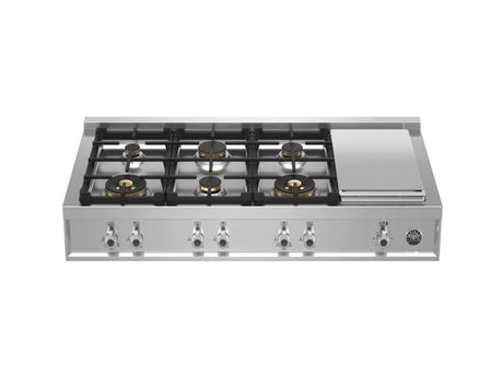 48" Gas Rangetop 6 Brass Burners + Griddle, perfect for cooking with luxury appliances for home chefs.