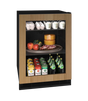 U-Line UHRE124-IG81A UL-GLS REF 24" REV HNGE INTEG FRAME 115V with various food and drinks displayed.