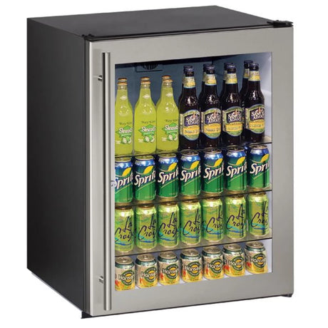 U-Line ADA24RGLS-13B UL-REFRIGERATOR 24" S LOCKING GLASS DR. under counter refrigeration for beverages.