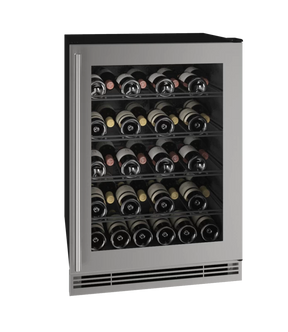 U-LINE UHWC024-SG01A 24" Wine Refrigerator showcasing stylish stainless steel and capacity for various wine bottles.
