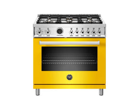 Bertazzoni PROF366DFSGIT BZ-36" PROF SERIES RANGE - ELECT YELLOW with dual fuel capabilities and stylish design.