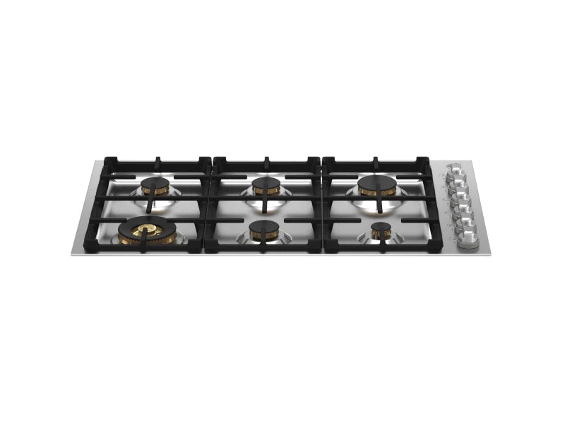 Bertazzoni gas cooktop with 6 brass burners