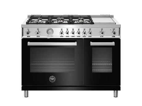 Bertazzoni PROF486GGASNET 48" Professional Series All Gas Range, Six Burners, Electric Griddle, Black - luxury appliances sale