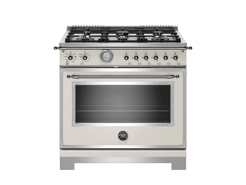 BERTAZZONI HERT366GASAVT 36 Inch Freestanding Gas Range with 6 Sealed Burners, 5.9 Cu. Ft. Oven Capacity, Continuous Grates, Elegant Temperature Gauge, Smooth-Glide Telescopic Racks, Soft-Close Oven D