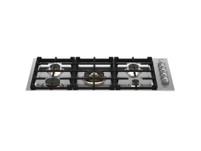 Bertazzoni Master Series MAST365QBXT 36 Inch Gas Cooktop with 5 Sealed Burners, Continuous Cast Iron Grates, Power Burner, Rapid Burner, 2 Medium Burners, Simmer Burner.