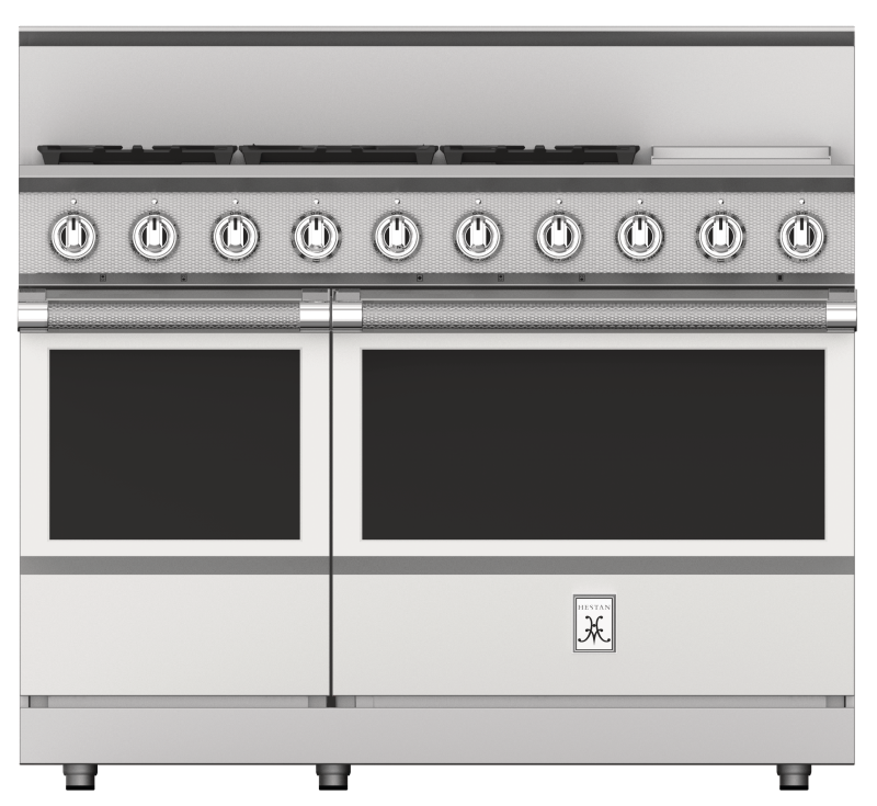 Hestan gas range, 5 burners, griddle, 48-inch