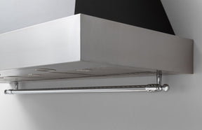 Bertazzoni KC36HERTNE BZ-36" CANOPY HOOD NERO showcasing stainless steel design and chrome handle for luxury kitchen appliances.