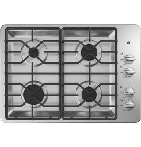 GE JGP3030SLSS 30" Built-In Gas Cooktop with durable grates and controls for precision cooking.