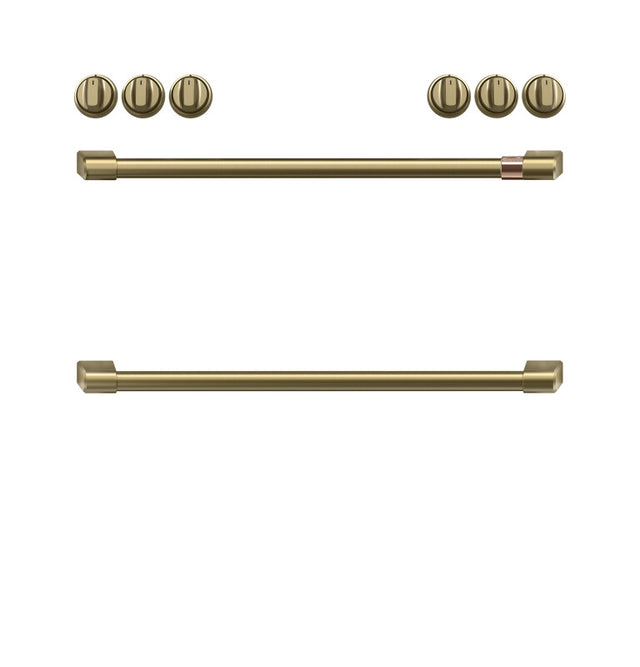 Cafe CXFCGHKPMCG Range Handle and Knob Kit in Brushed Brass with elegant finish.