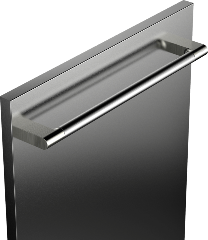 Dishwasher décor panel with stainless handle