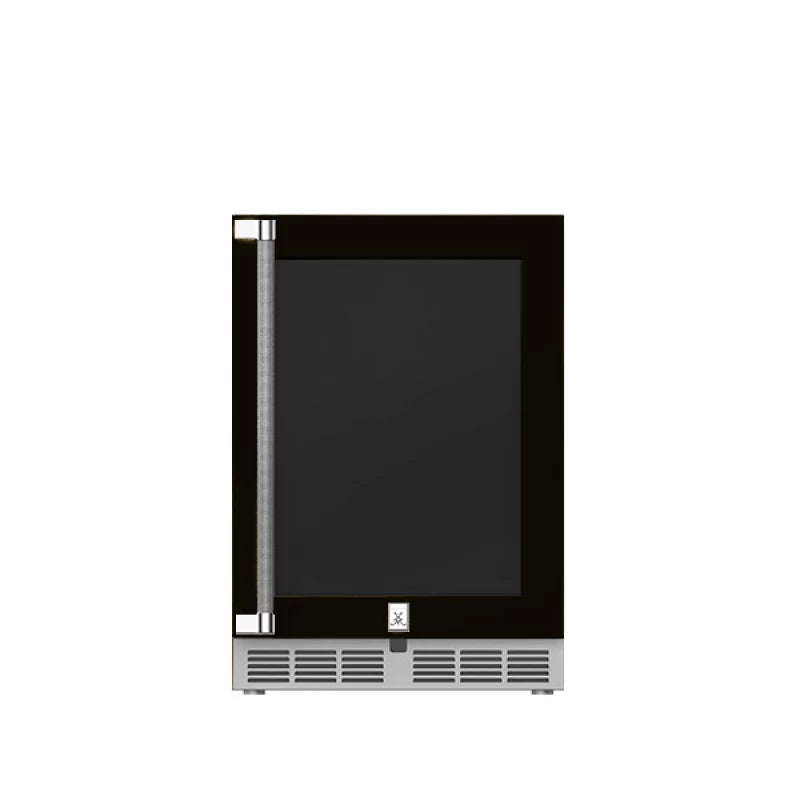 Hestan GRWGR24-BK HE-OUTD DUAL ZONE REF W/WINE, GLS D/L BK under counter refrigeration wine cooler appliance.