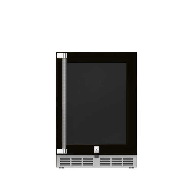 Hestan GRWGR24-BK HE-OUTD DUAL ZONE REF W/WINE, GLS D/L BK under counter refrigeration wine cooler appliance.
