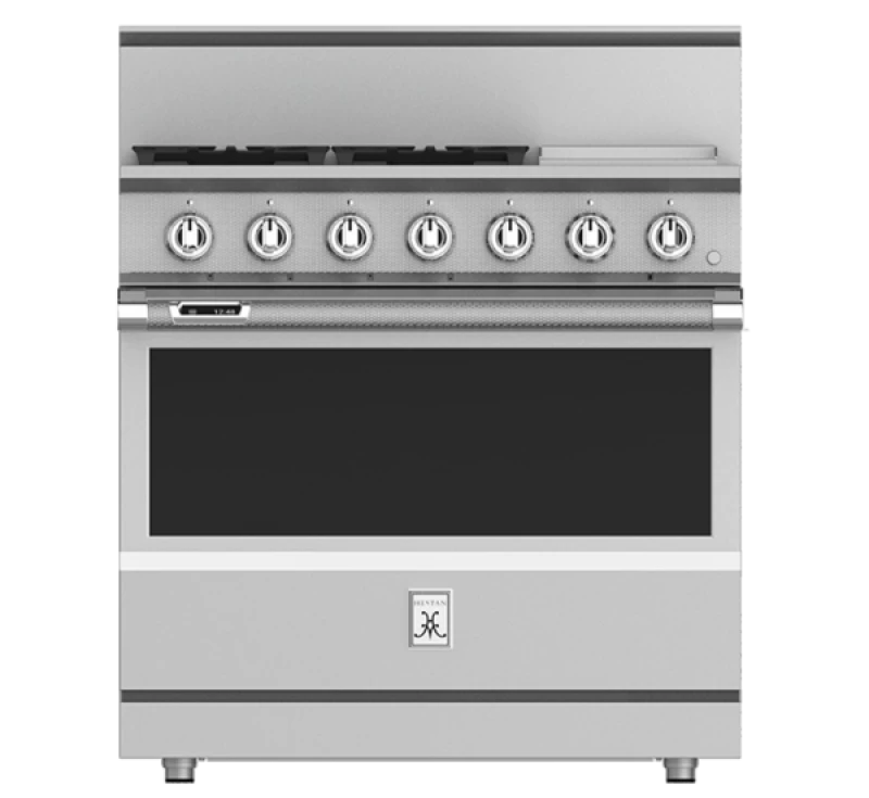 Hestan dual fuel range with five burners