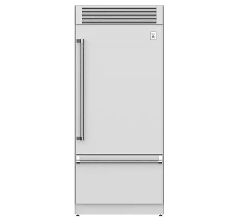 Hestan refrigerator, bottom mount, insulated compressor
