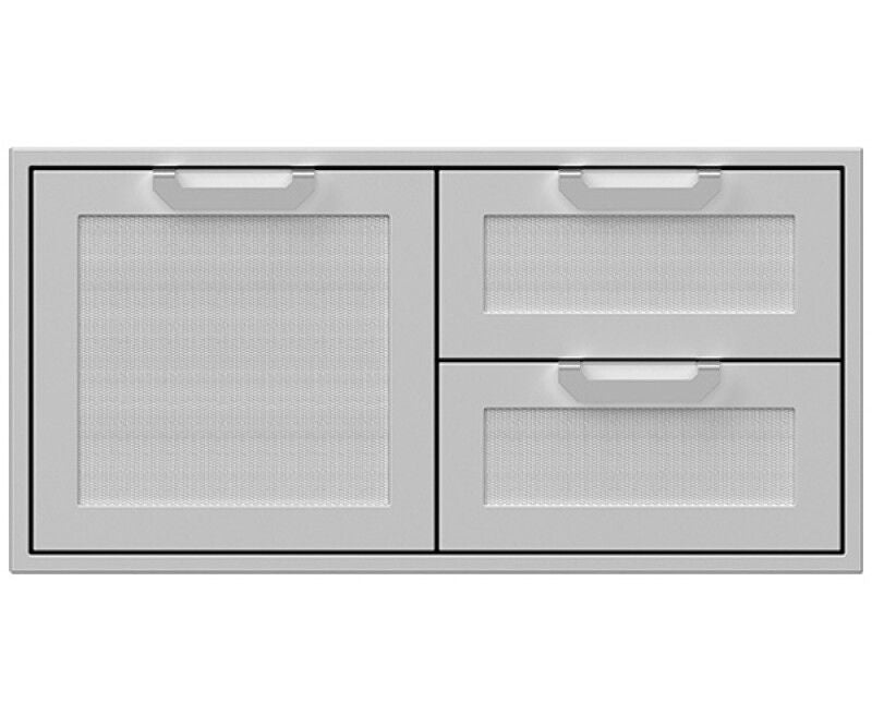 Hestan AGSDR42 42 Inch Double Drawer and Storage Door Combination: Stainless Steel, outdoor kitchen storage unit.