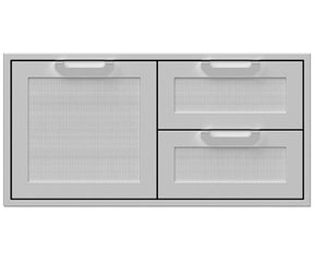 Hestan AGSDR42 42 Inch Double Drawer and Storage Door Combination: Stainless Steel, outdoor kitchen storage unit.