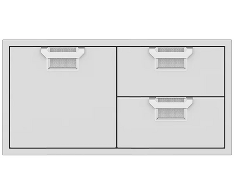 Hestan Aspire AESDR42 42 Inch Double Drawer and Single Storage Door Combo for outdoor kitchen organization.